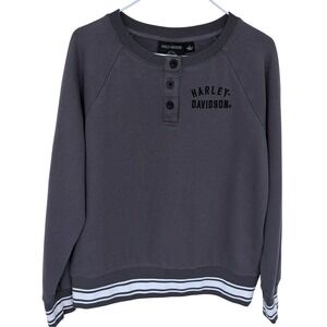 Harley Davidson Motorcycled Henley Sweatshirt Womens Medium Gray Biker Grunge
